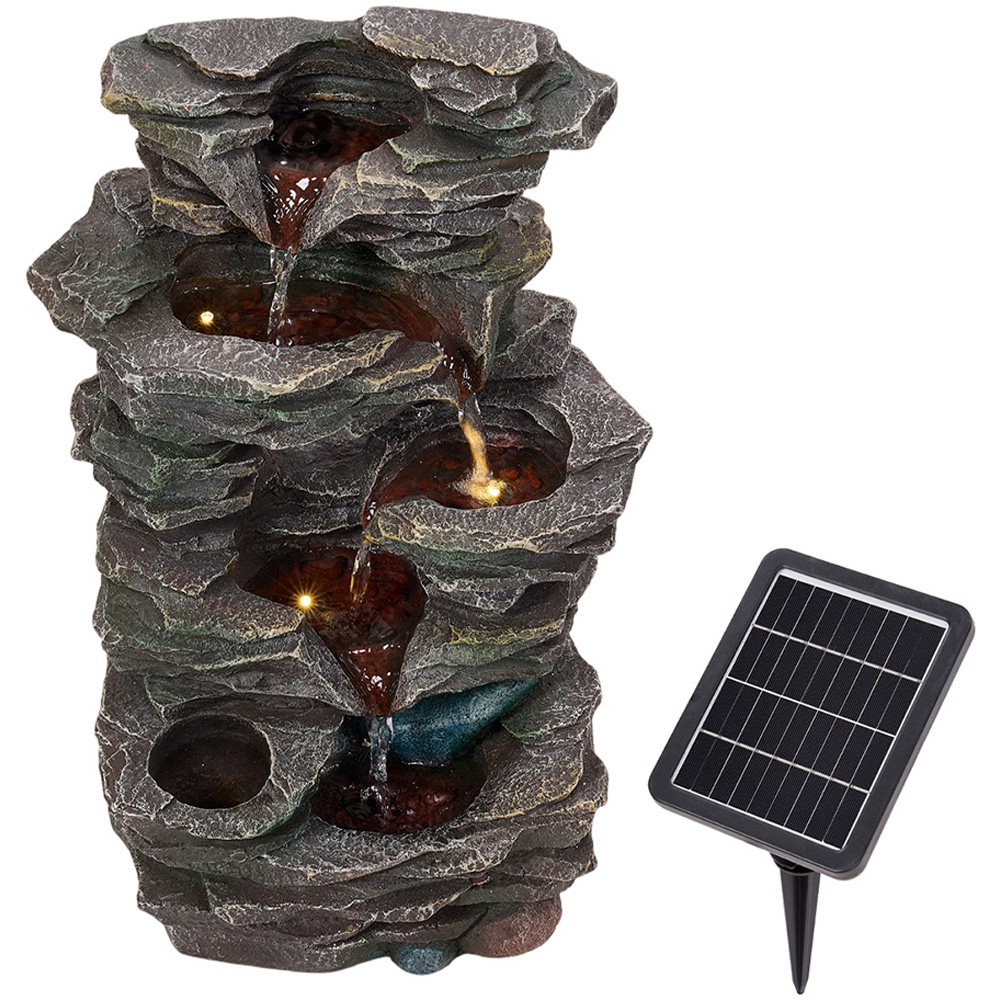 Living and Home 5-Tier Realistic Layered Rock Effect Solar LED Water Feature Image 1