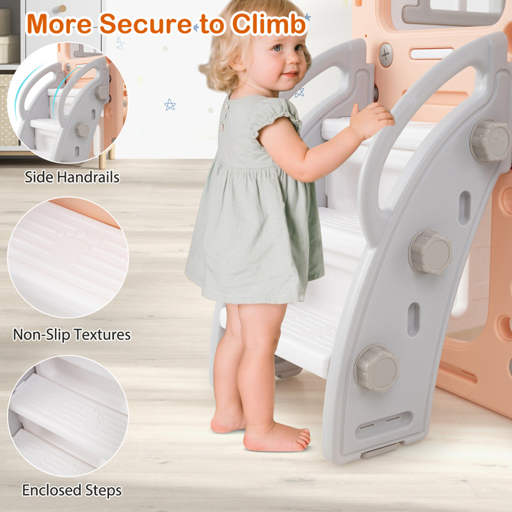 Costway 10-in-1 Toddler Pink Swing and Slide Set Image 4