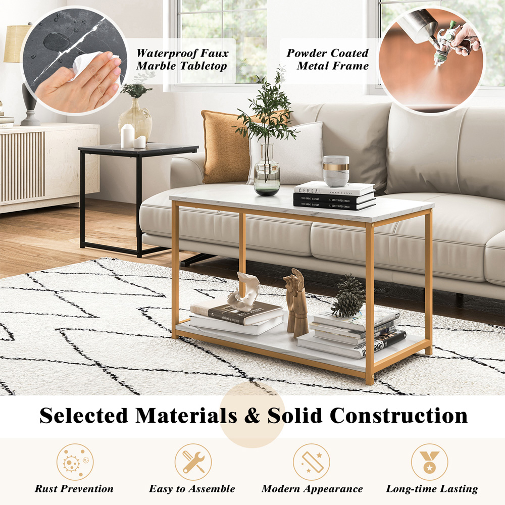 Costway Multicolour Faux Marble Top Nest of Tables Set of 3 Image 7