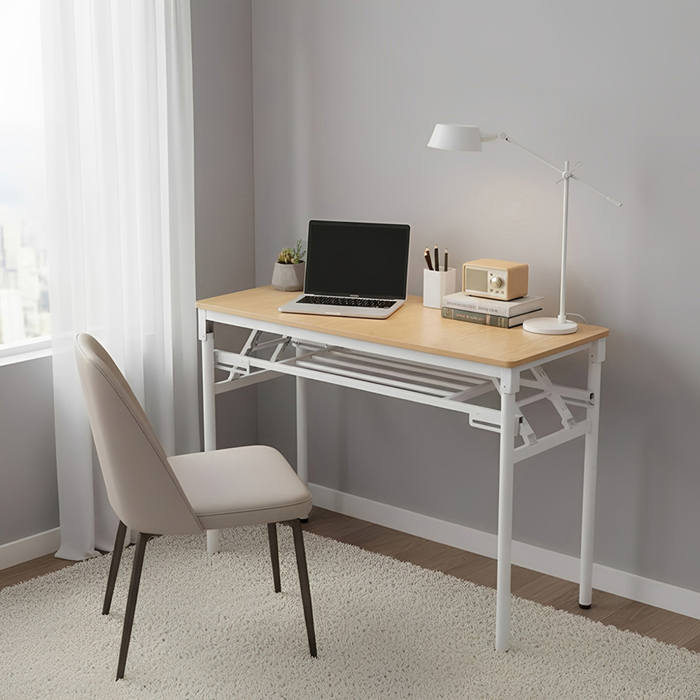 Living and Home Single Shelf Metal Frame Foldable Laptop Desk Natural 80cm Image 8