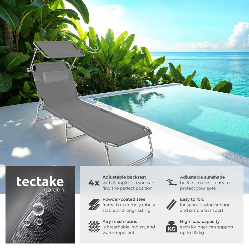 tectake Grey Chloa Foldable Sun Lounger Image 5