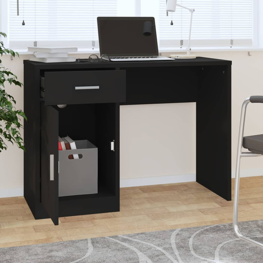 vidaXL Single Door Single Drawer Computer Desk Black and Silver Image 5
