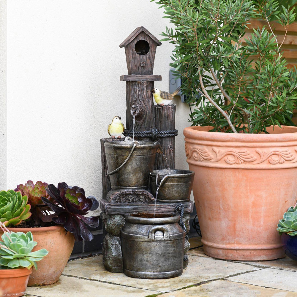 Garden Gear Bird House and Bucket LED Water Feature with 2 Birds Image 5