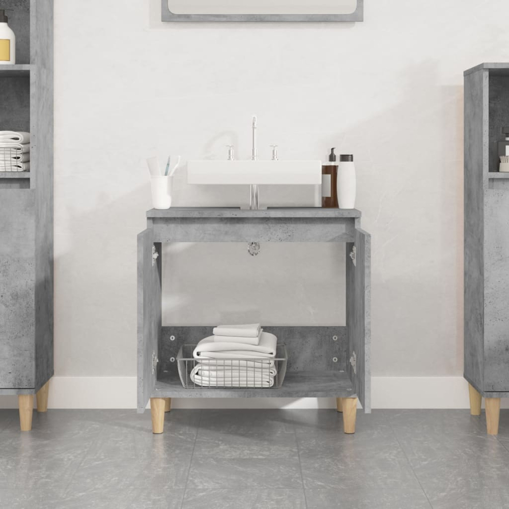 vidaXL 2 Door Concrete Grey Bathroom Sink Cabinet Image 8