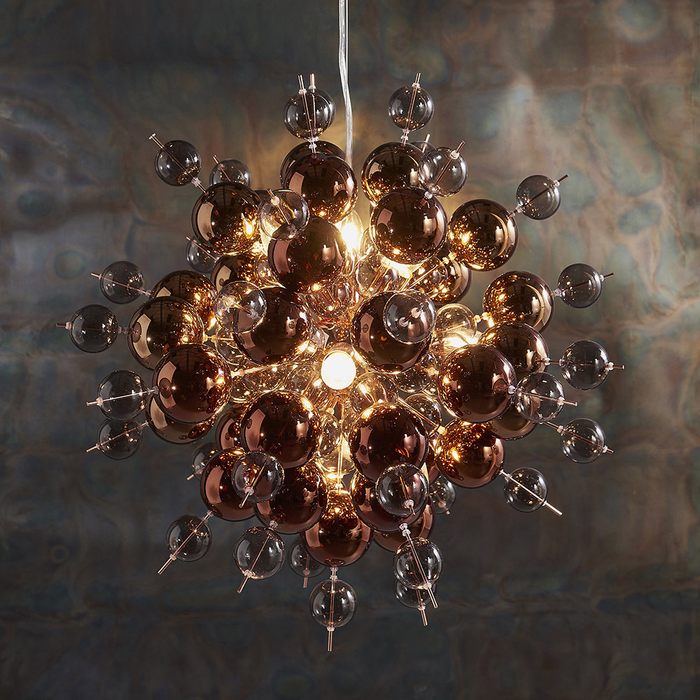 Merano Pavia Tinted Glass Copper 9 Light Ceiling Pendant Image 2