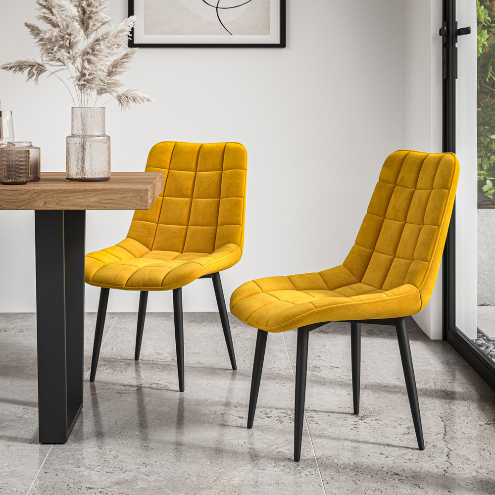 Furniture Online Nova Set of 2 Mustard Velvet Padded Seat Dining Chair Image 7