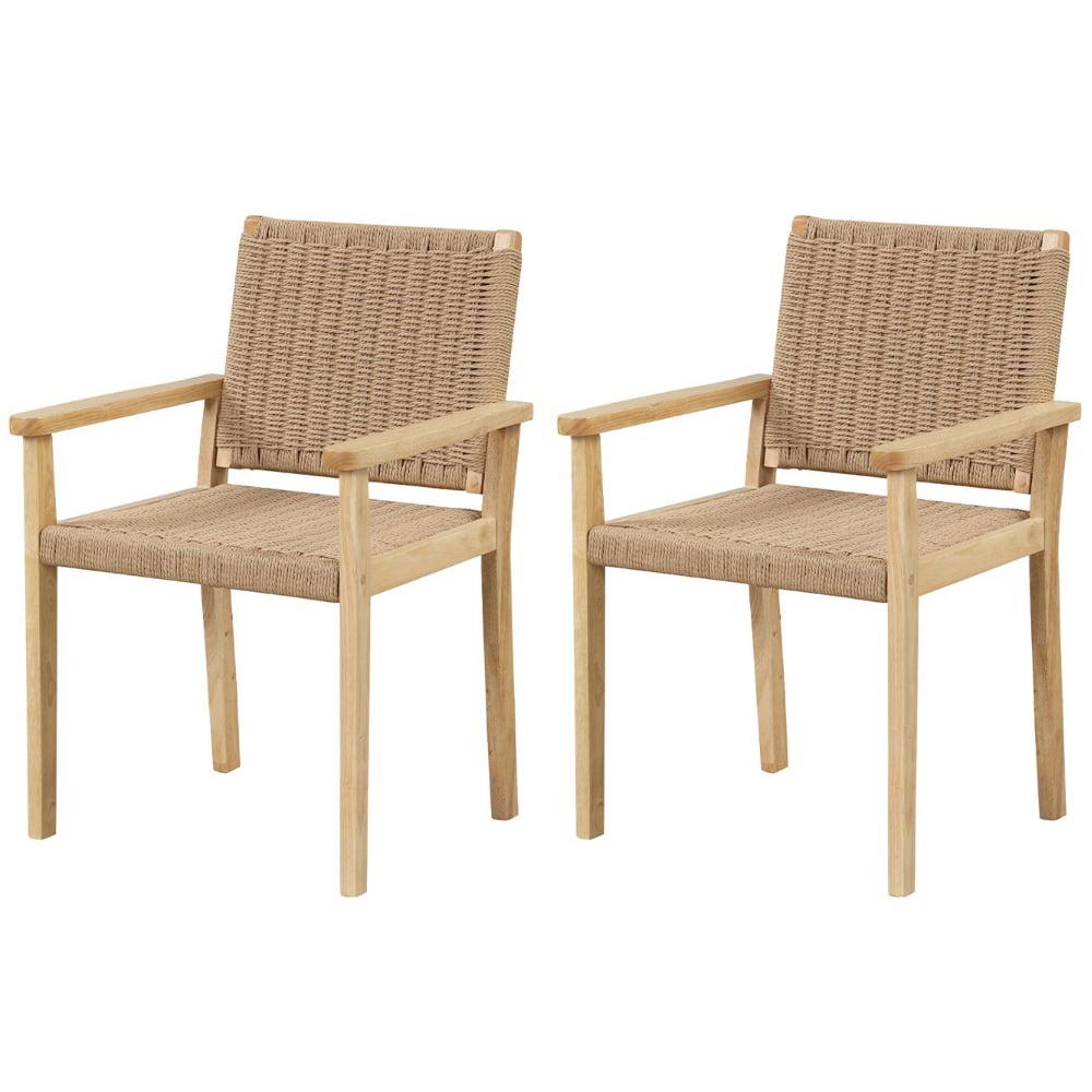 Costway Natural Paper Rope Woven Wood Chair Set of 2 Image 2