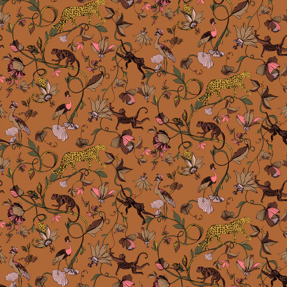 furn. Wildlings Warm Sienna Tropical Matte Wallpaper Image 1