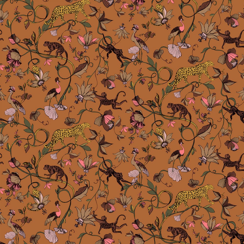 furn. Wildlings Warm Sienna Tropical Matte Wallpaper Image 1