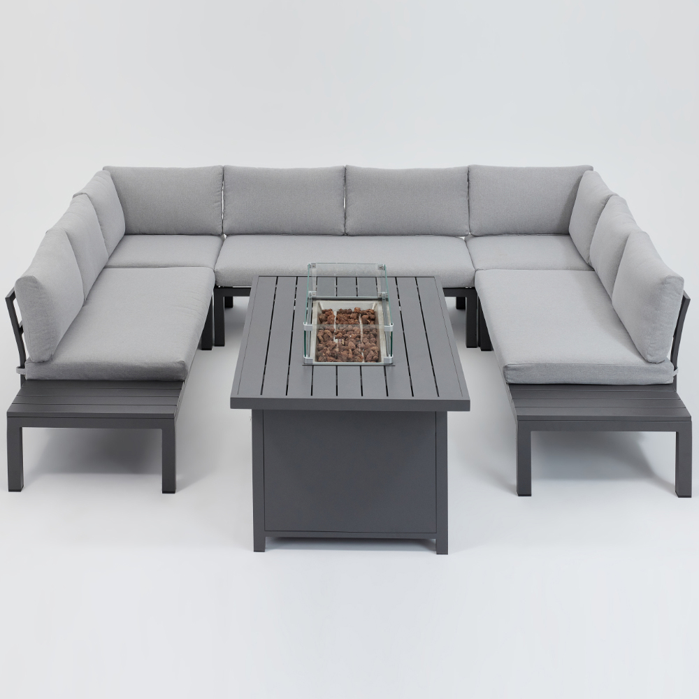 Home Detail Bahila 8 Seater Dark Grey U Shape Garden Sofa Set with Fire Pit Table Image 3
