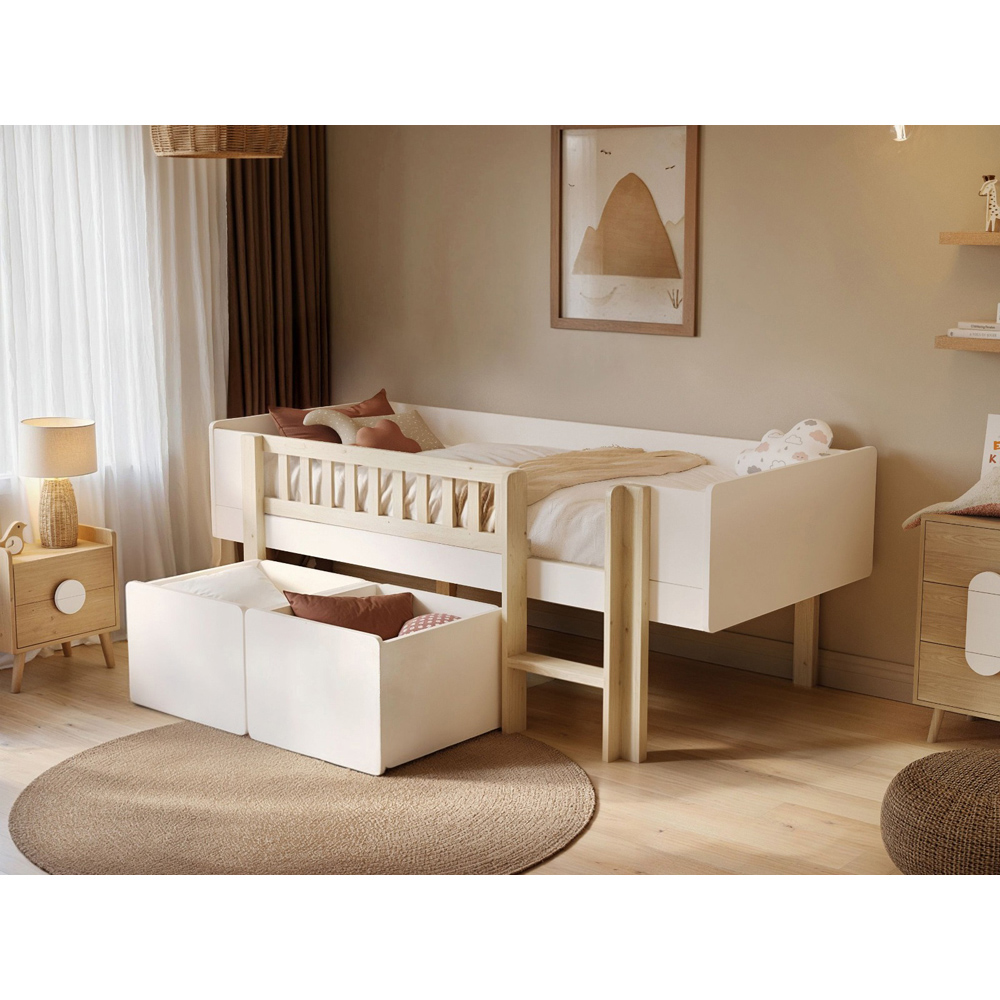 Noomi Kayla White Mid Sleeper Bed with Storage and Moveable Ladder Image 6