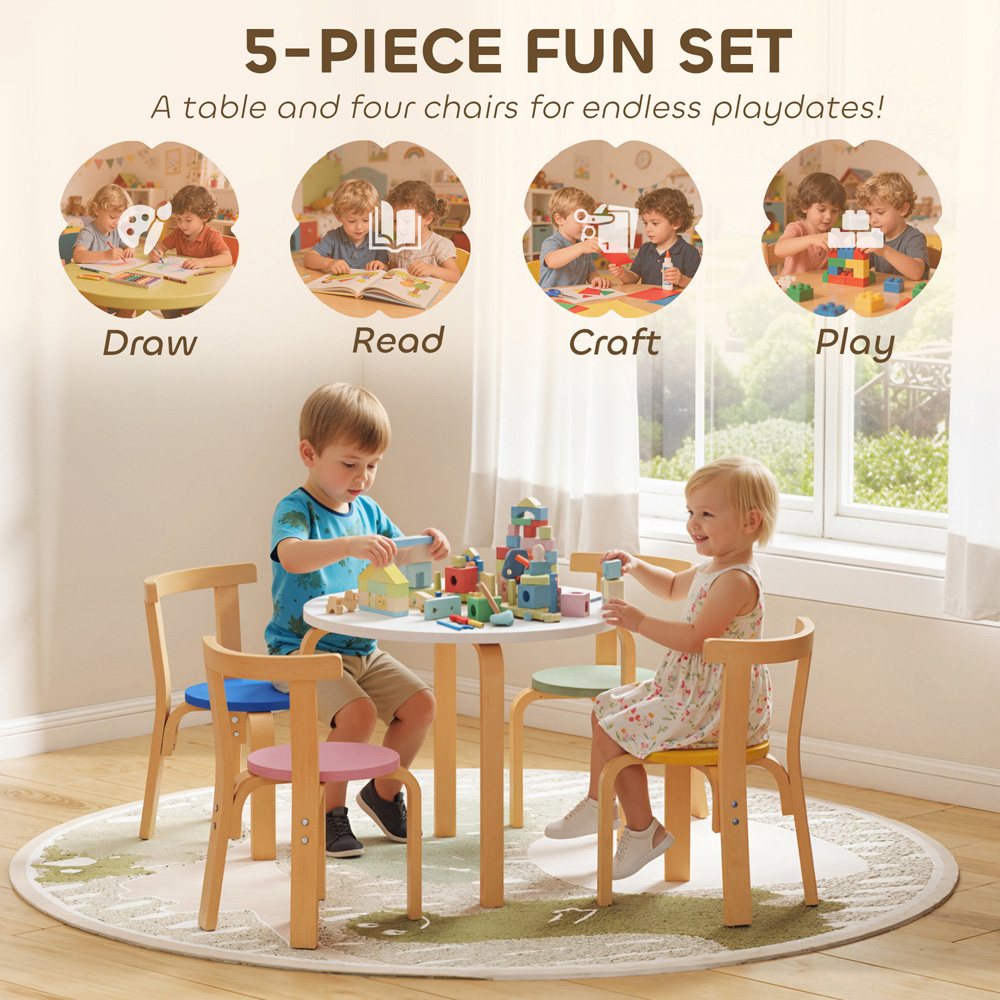 AIYAPLAY 5 Piece Wooden Kids Art Table and Chairs Set Image 8