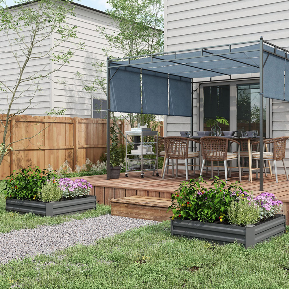 Outsunny Dark Grey Galvanised Easy Setup Raised Garden Bed Planter Box 2 Pack Image 2