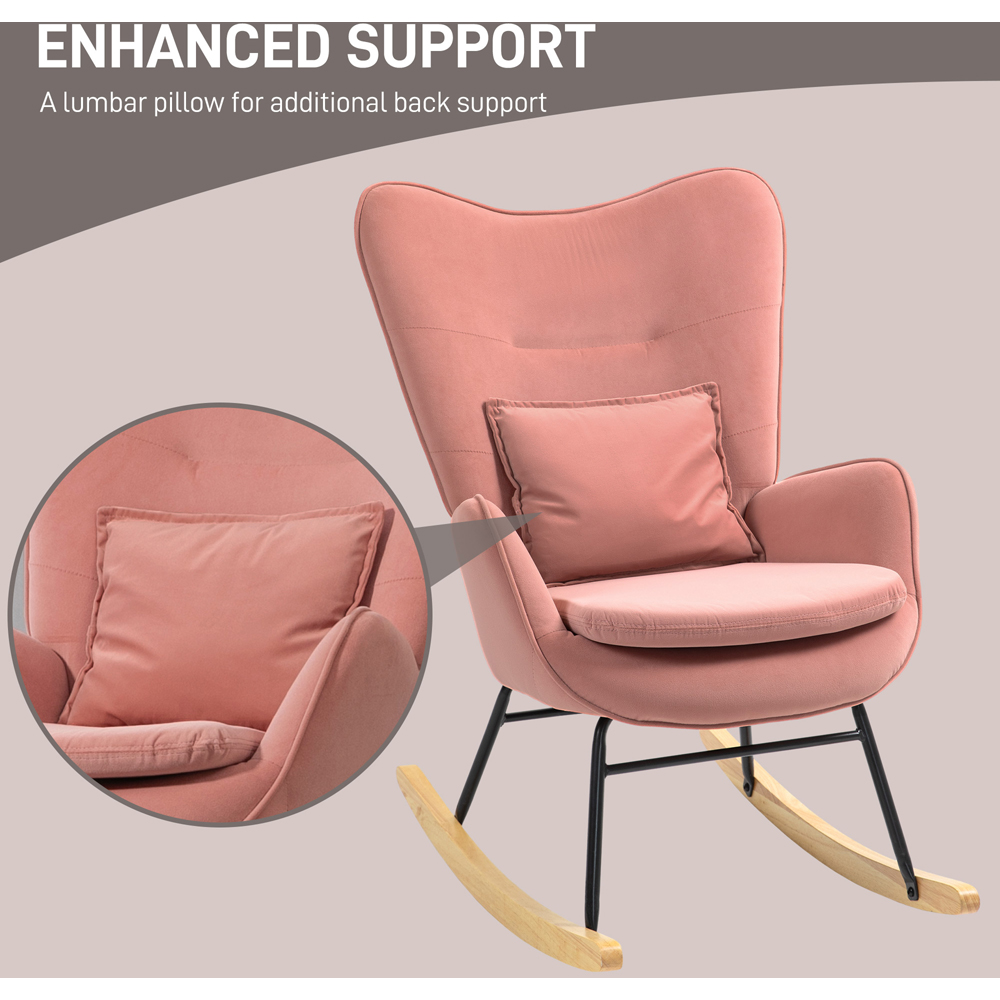 HOMCOM Pink Velvet Rocking Chair with Lumbar Pillow Image 6