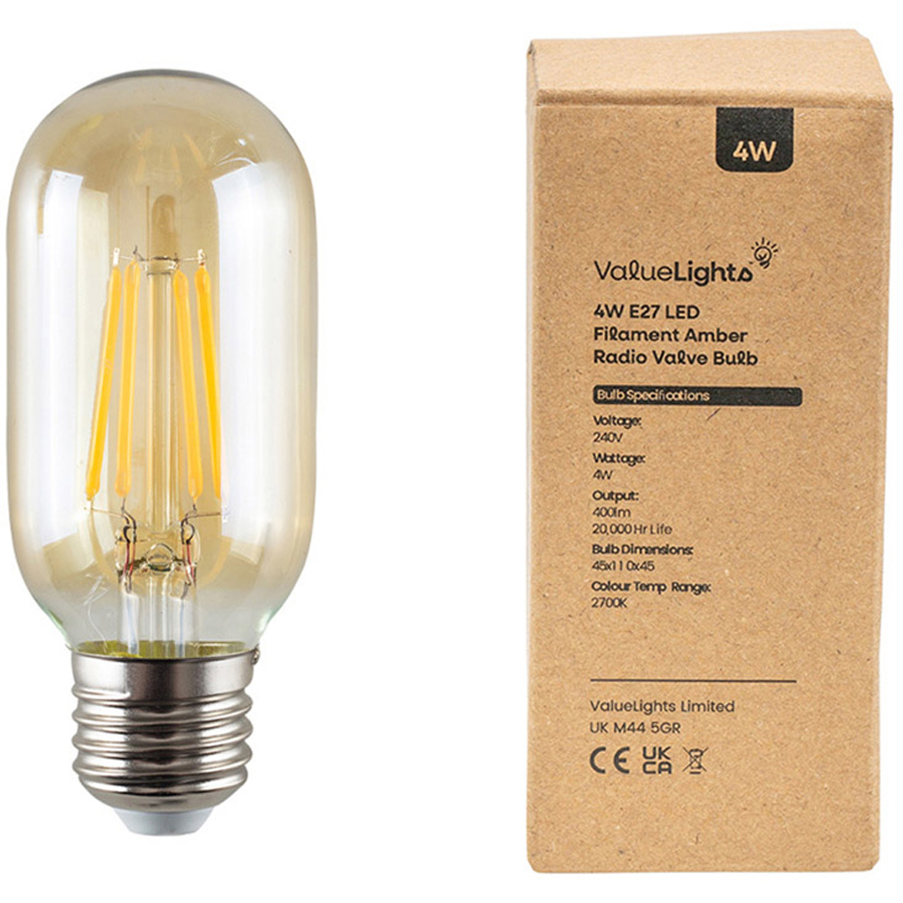 ValueLights Vintage 5 Pack E27 LED 4W Filament Amber Glass Radio Valve Warm White Light Bulb Image 3