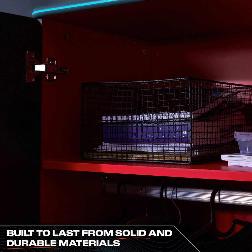 X Rocker Carbon-Tek 2 Door Grey and Red Wardrobe with Neo Fibre LED Lights Image 6