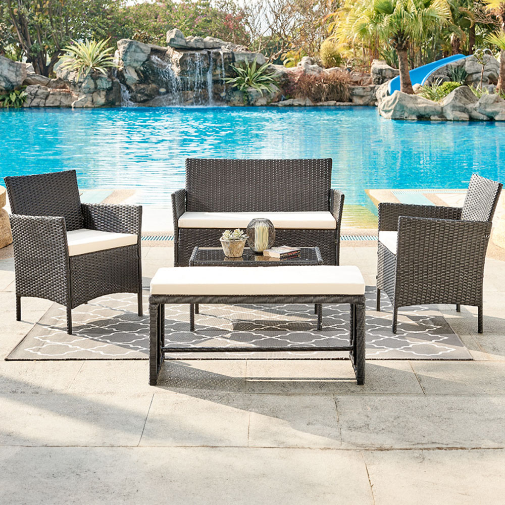 Home Detail Maya 4 Seater Black Rattan Sofa Dining Set with Cover Image 1