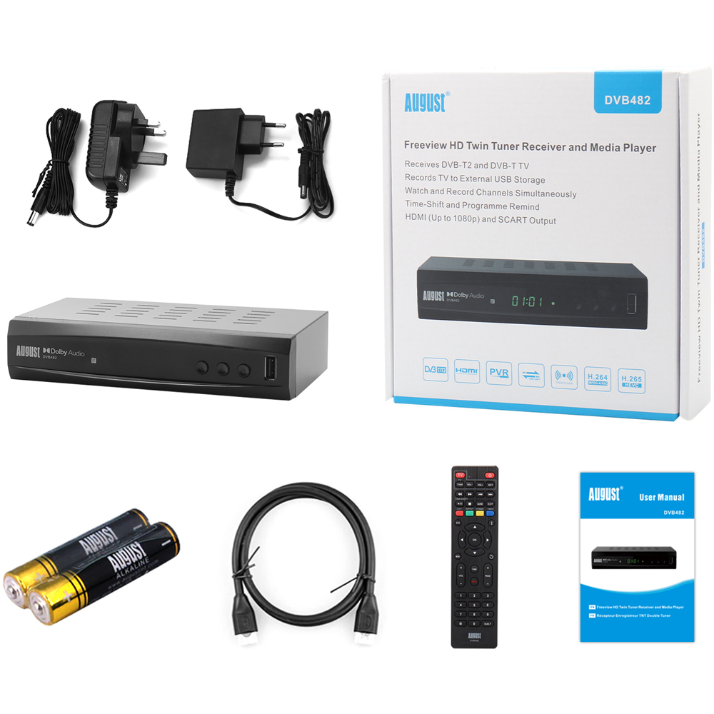 August DVB482 Freeview HD Twin Tuner Receiver and PVR Media Player with EPG and USB Record Image 5