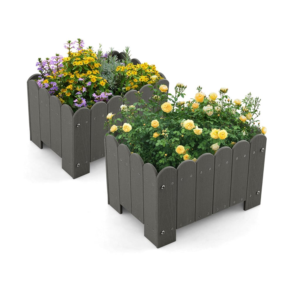 Costway Grey HDPE Rectangular Planter Box 2 Pack Image 3