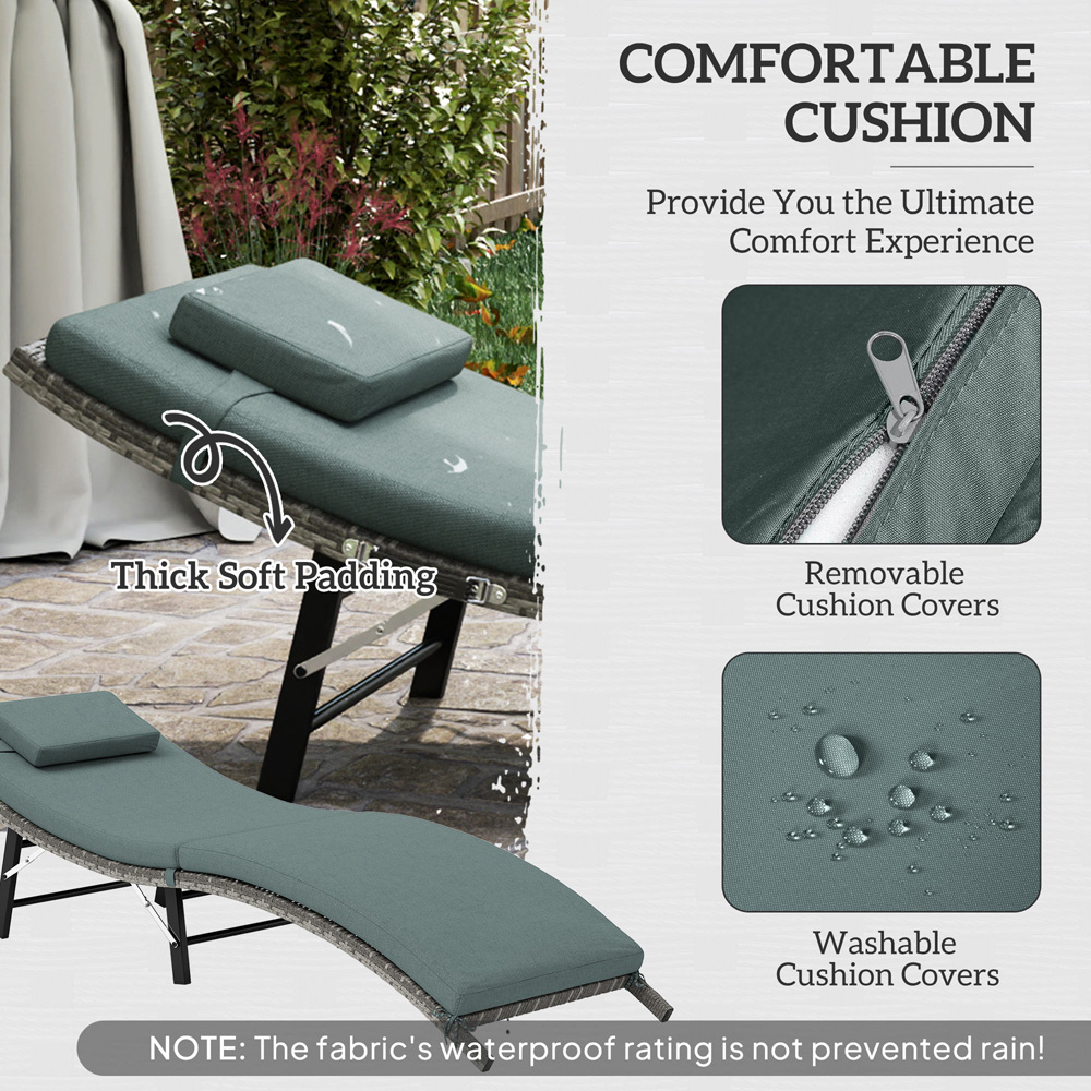 Outsunny Mixed Grey Folding Rattan Sun Lounger with Detachable Pillow Image 5