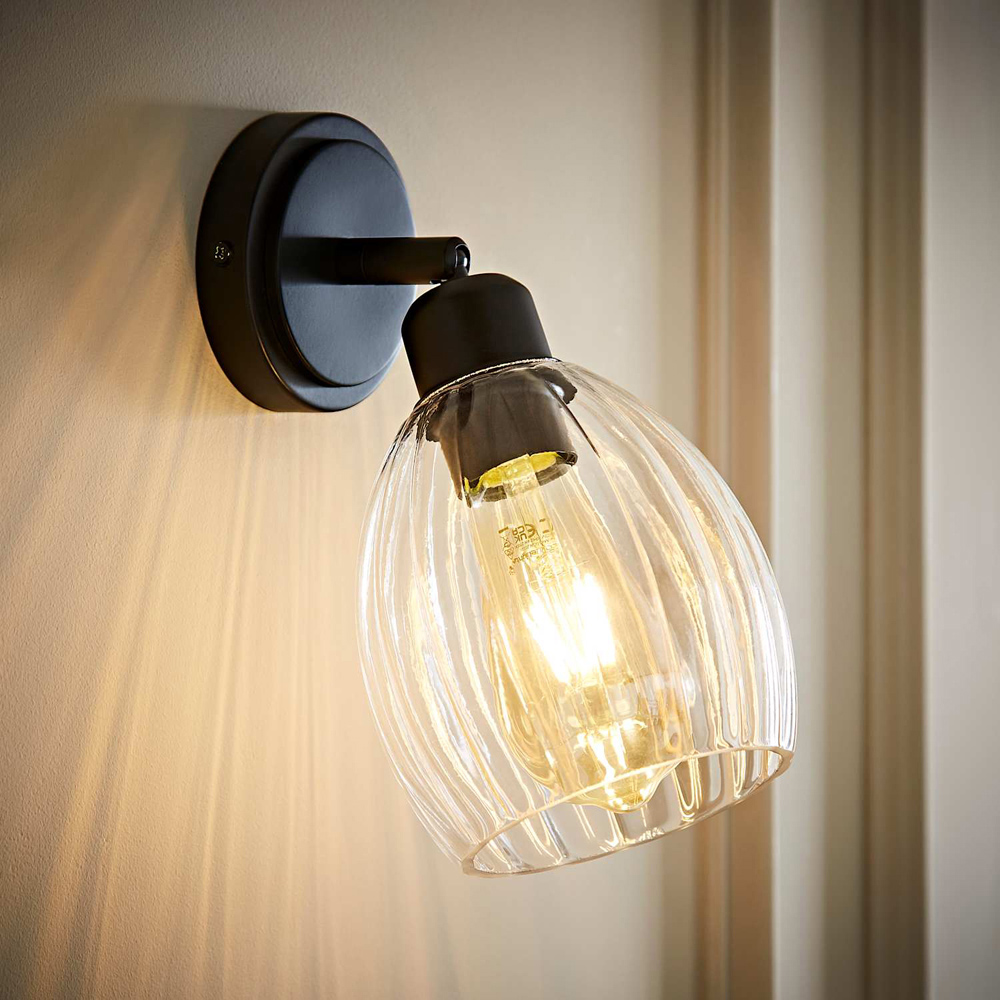 ValueLights Cheltenham Ribbed Shade Matte Black Adjustable Wall Spotlights with Bulbs 2 Pack Image 7