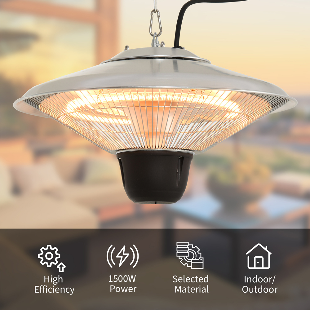 Outsunny Silver Ceiling Mounted Halogen Electric Heater 1500W Image 6