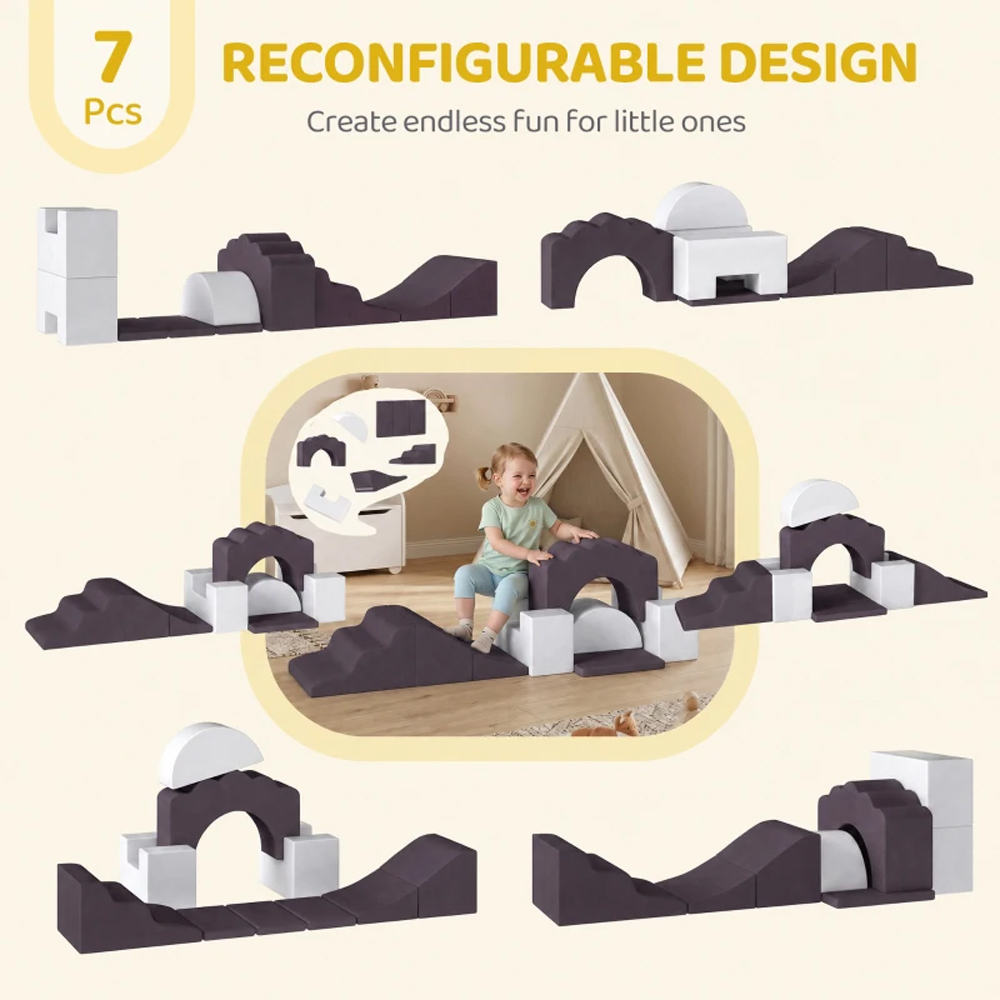 AIYAPLAY Brown Kids Foam Climbing Blocks Soft Play Set 7 Piece Image 7