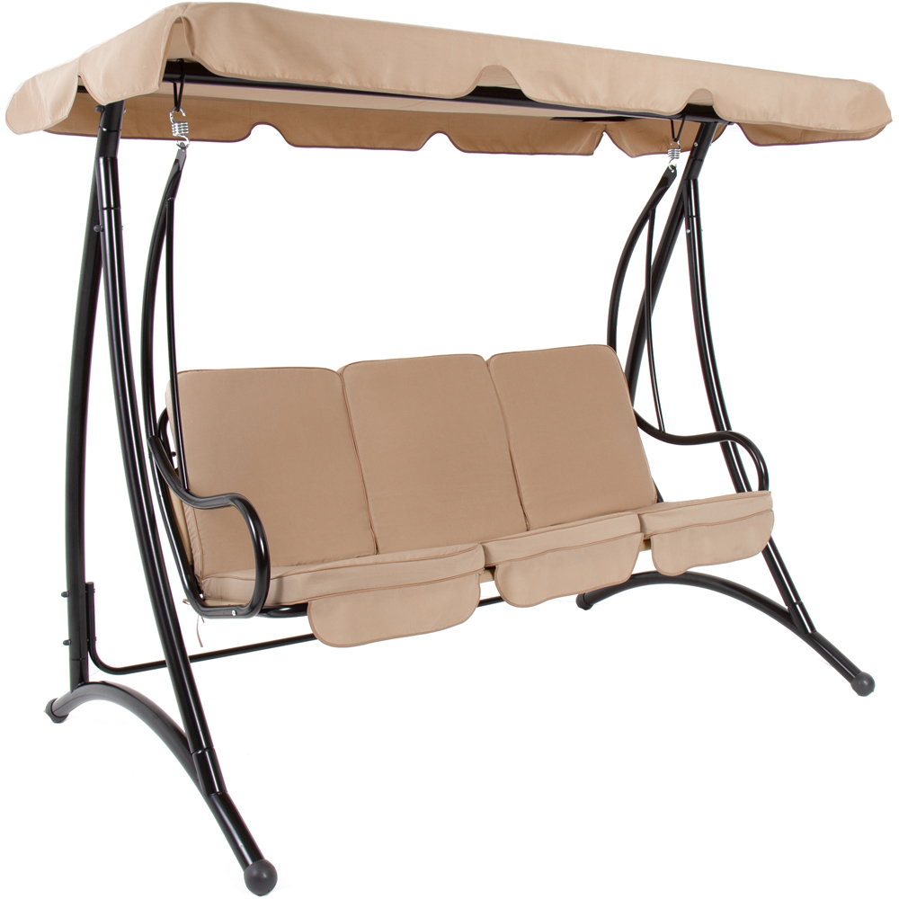 Charles Bentley 3 Seater Cream Garden Swing Seat with Canopy Image 2