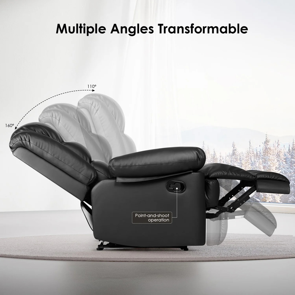 Rattrix Black PU Leather Manual Reclining Chair with Padded Backrest and Retractable Footrest Image 5