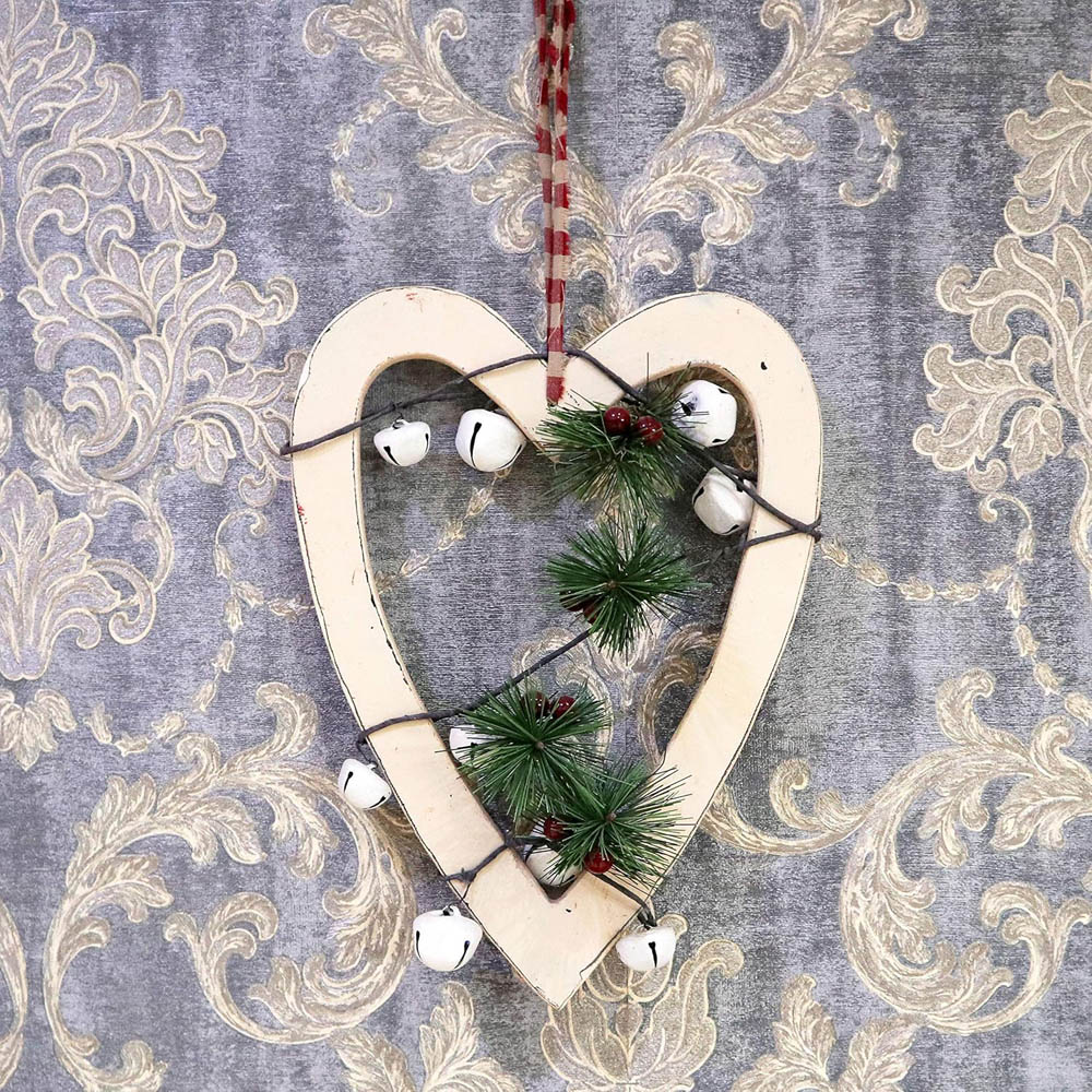 Shatchi Cream Heart Wooden Hanging Christmas Decoration 30cm Image 2