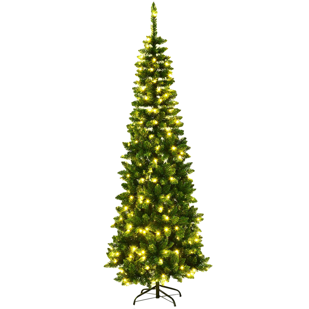 Shatchi Warm White LED Pre-Lit Slim Pencil Artificial Christmas Tree 6ft Image 1