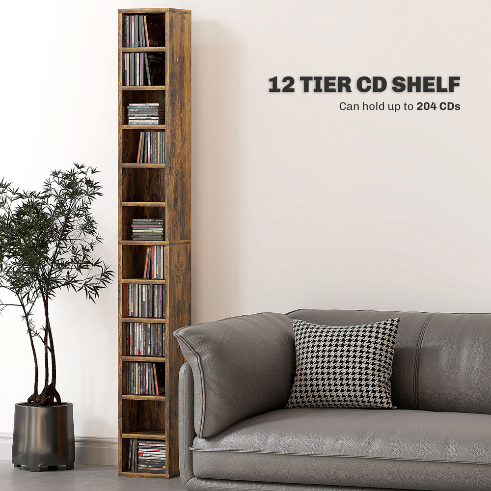 HOMCOM 204 CD Rustic Brown Tall Bookshelf with Cubes Image 4