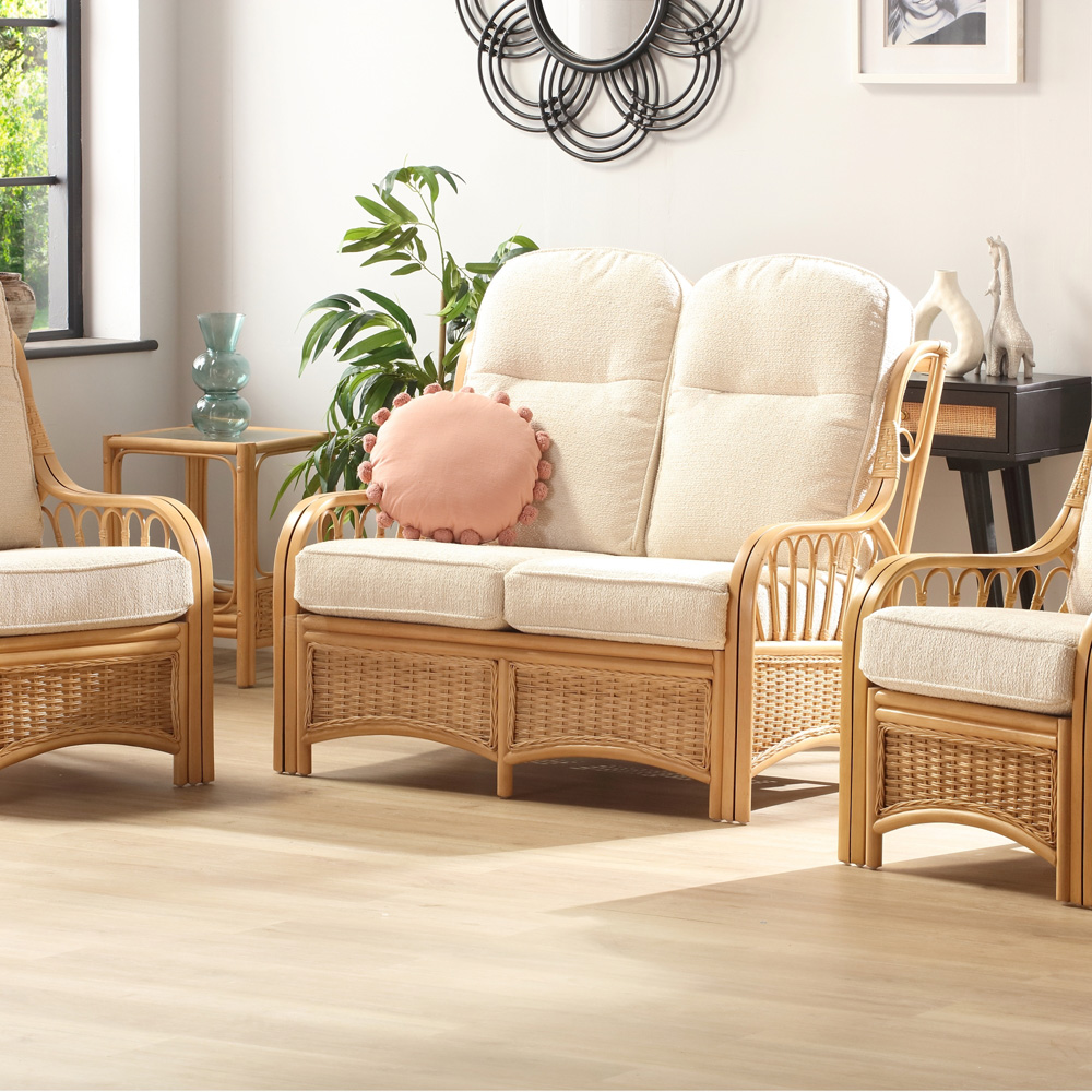 Desser Furniture Vale 2 Seater Light Oak Natural Rattan Cloud Sofa Image 6
