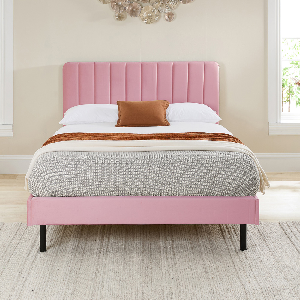 Aspire Furniture Rosella Single Pink Plush Velvet Bed Frame Image 4