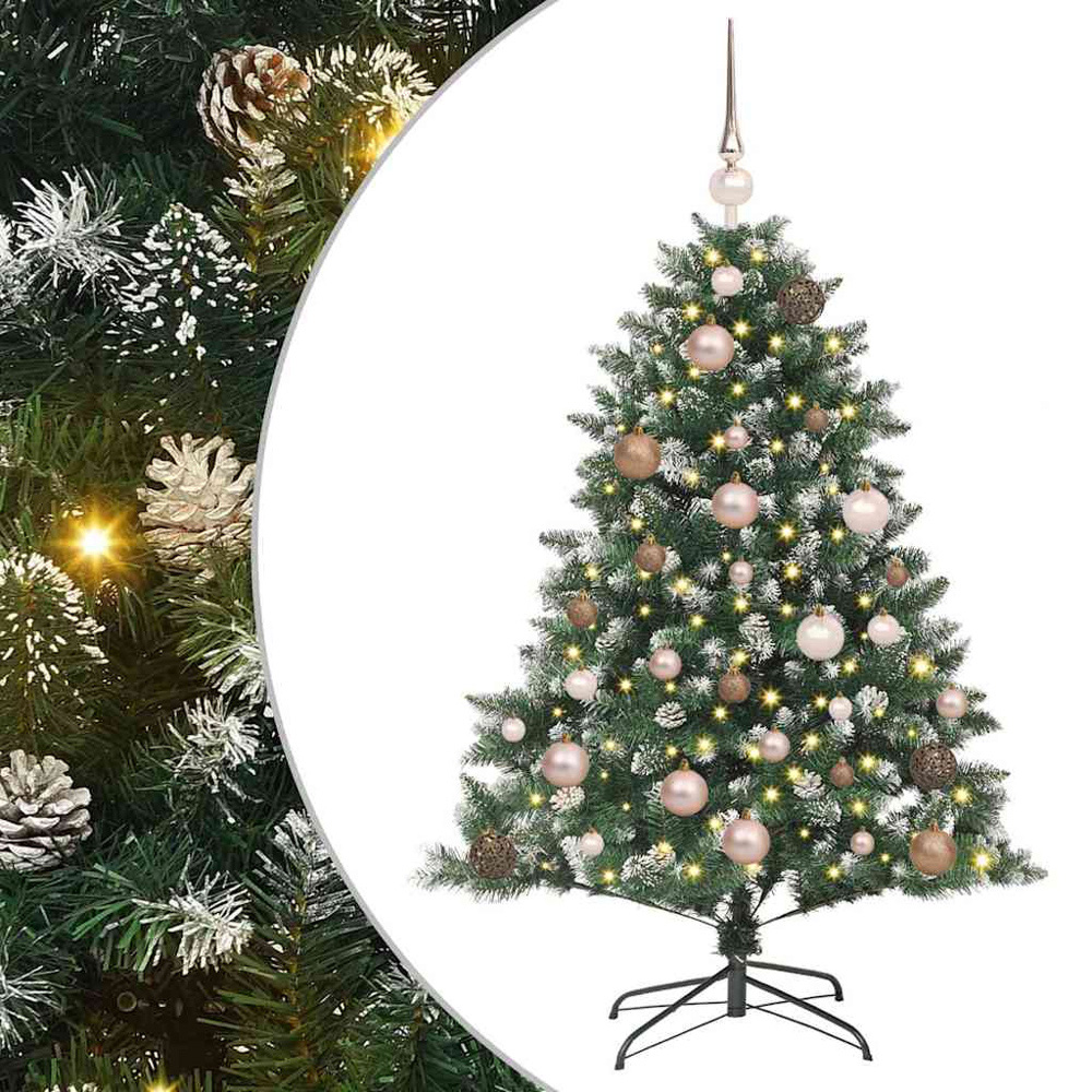 vidaXL Pre-Lit Rose Gold Bauble Pinecones Green Snow Flocked Artificial Christmas Tree 4ft Image 5