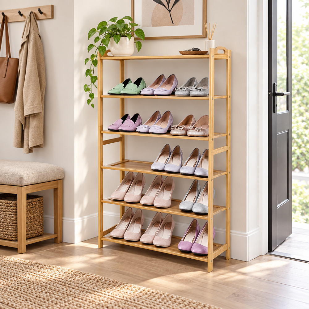 Modcraft 6 Shelf Tall Wooden Shoe Rack Image 2