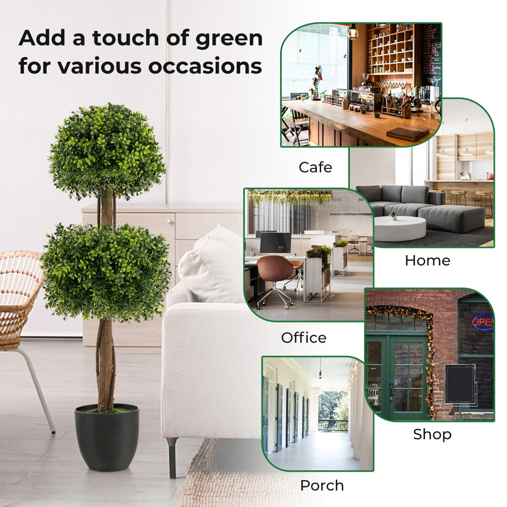 Costway Artificial Boxwood Ball Topiary Tree In Pot 3ft Image 4
