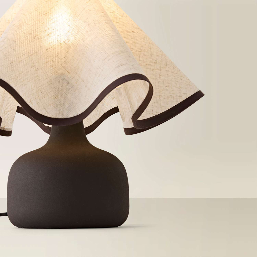 ValueLights Emilia Chocolate Brown Linen Wave Shade Ceramic Table Lamp with Bulb Image 4