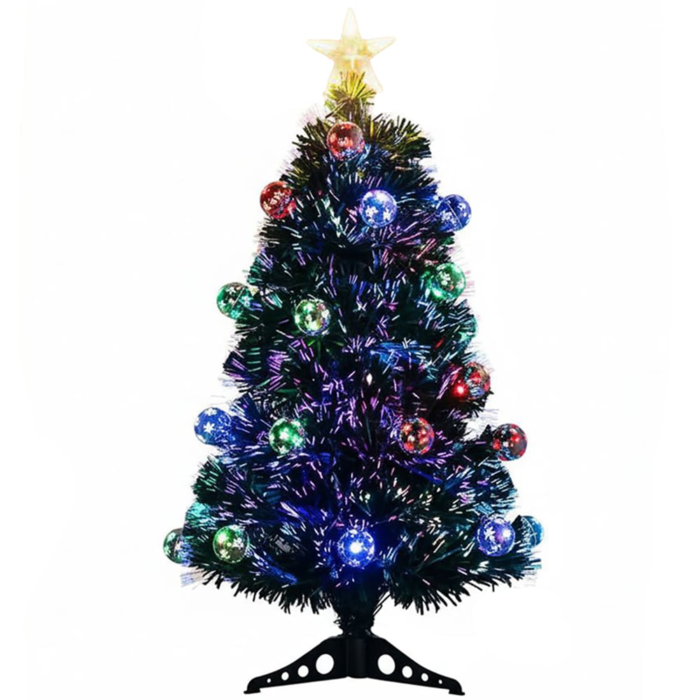 The Christmas Centre Multicolour LED Green Fibre Optic Artificial Xmas Tree with Baubles 4ft Image 1