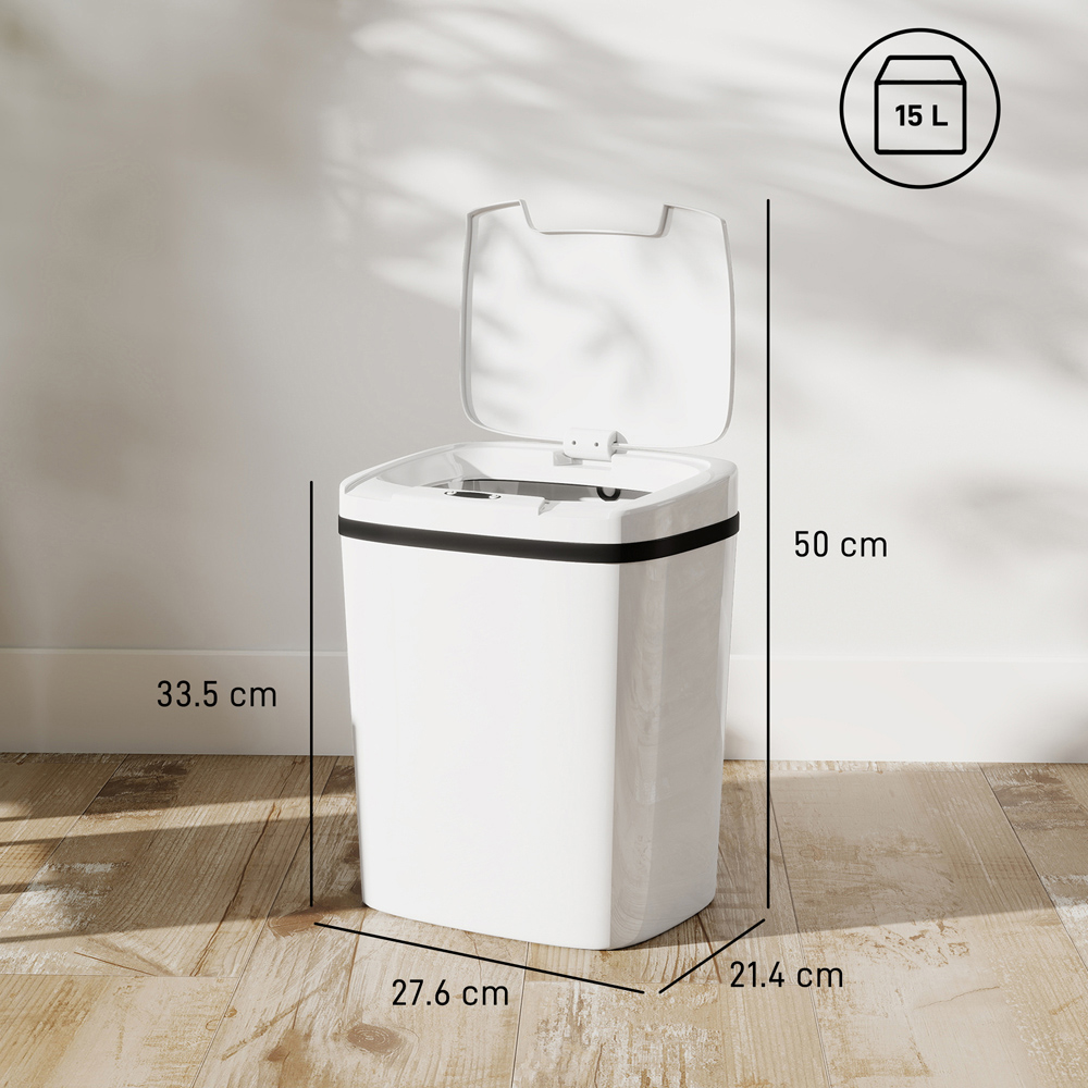 HOMCOM White Automatic Kitchen Sensor Bin 15L Image 9