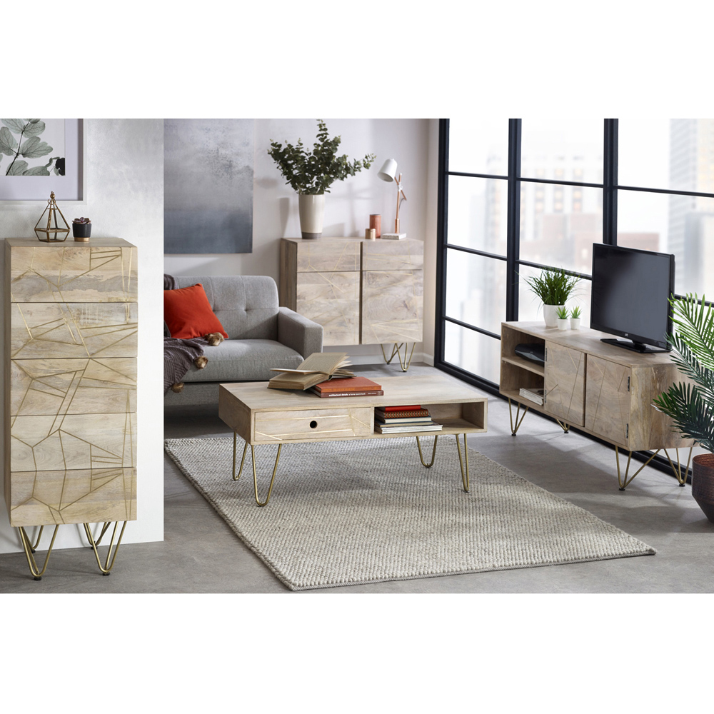 Brooklyn Huyen Single Drawer Single Shelf Light Gold Coffee Table Image 5