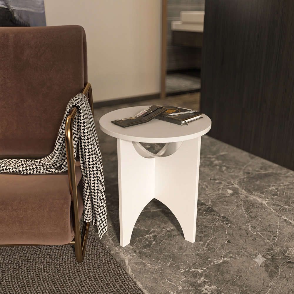 Decorotika Merit White Round Side End Table Image 3