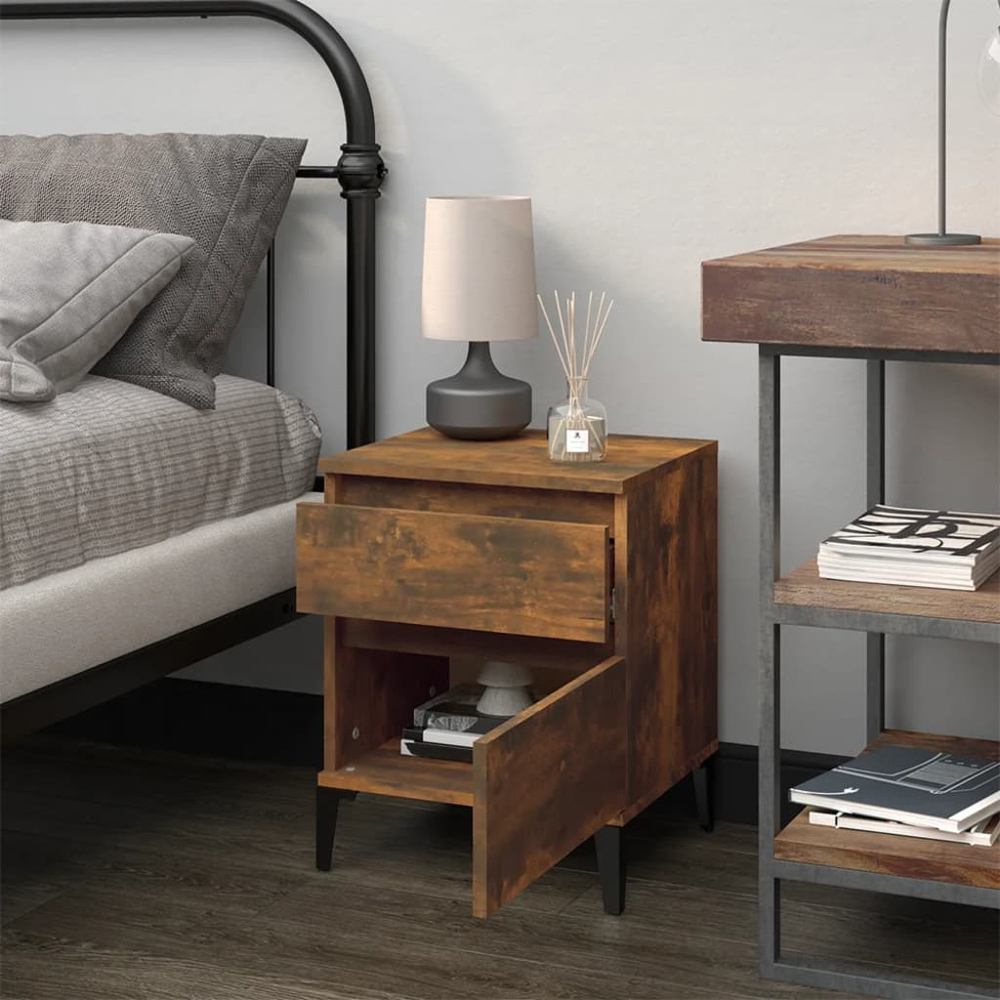vidaXL 2 Drawer Smoked Oak Bedside Cabinet Image 8