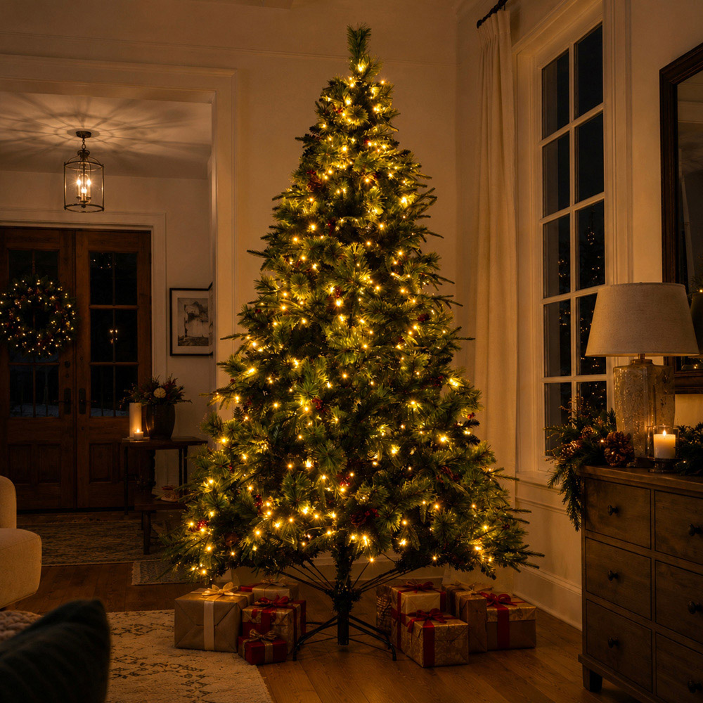 Abrihome 350 Warm White LED Pre-Lit Artificial Christmas Tree with Berries and Pinecones 6.5ft Image 3