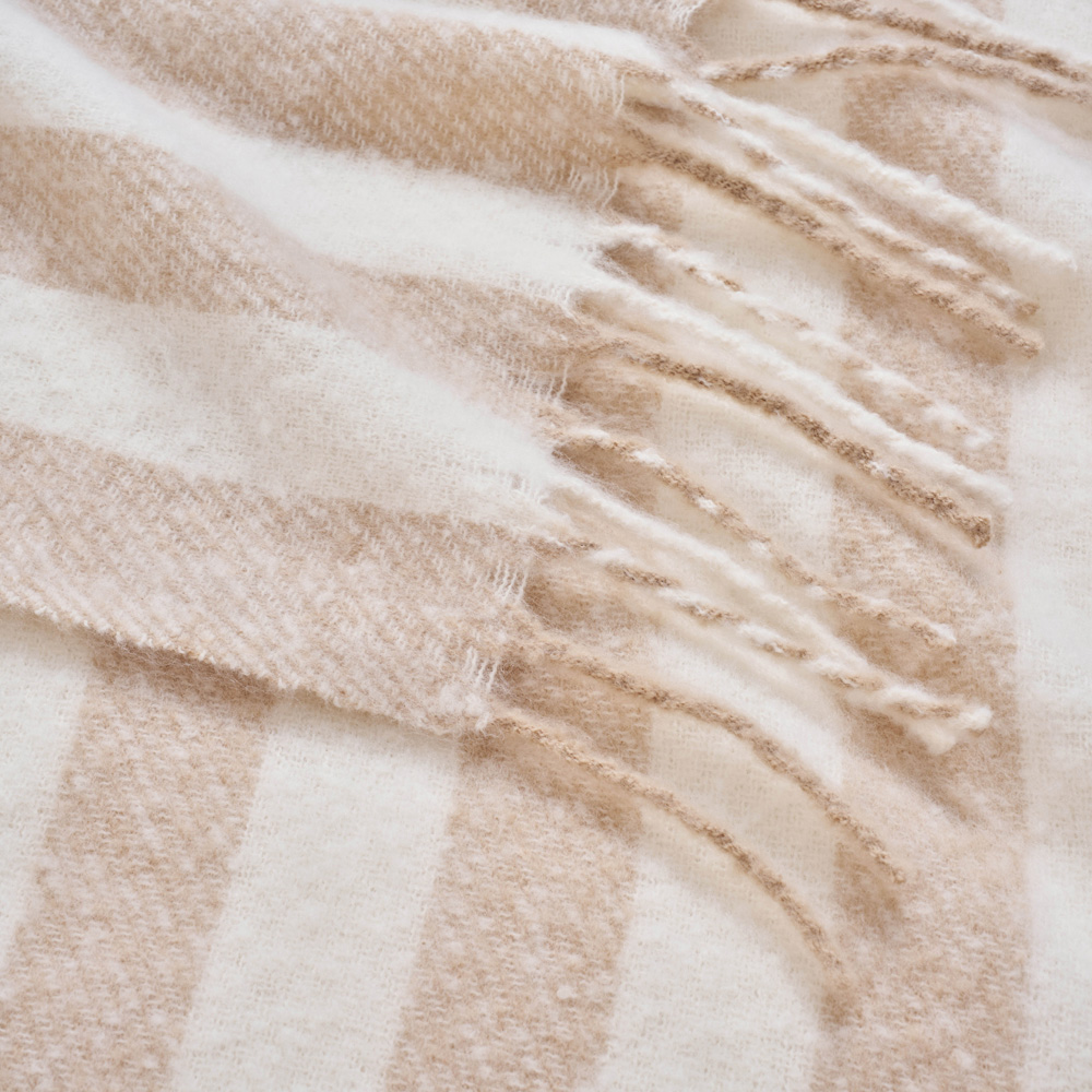 Allure Bath Fashions Taupe Faux Mohair Striped Herringbone Throw Blanket 130 x 170cm Image 4