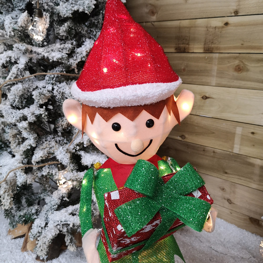 Samuel Alexander Green and Red Elf with Presents Warm White LED Christmas Decoration 3.5ft Image 4