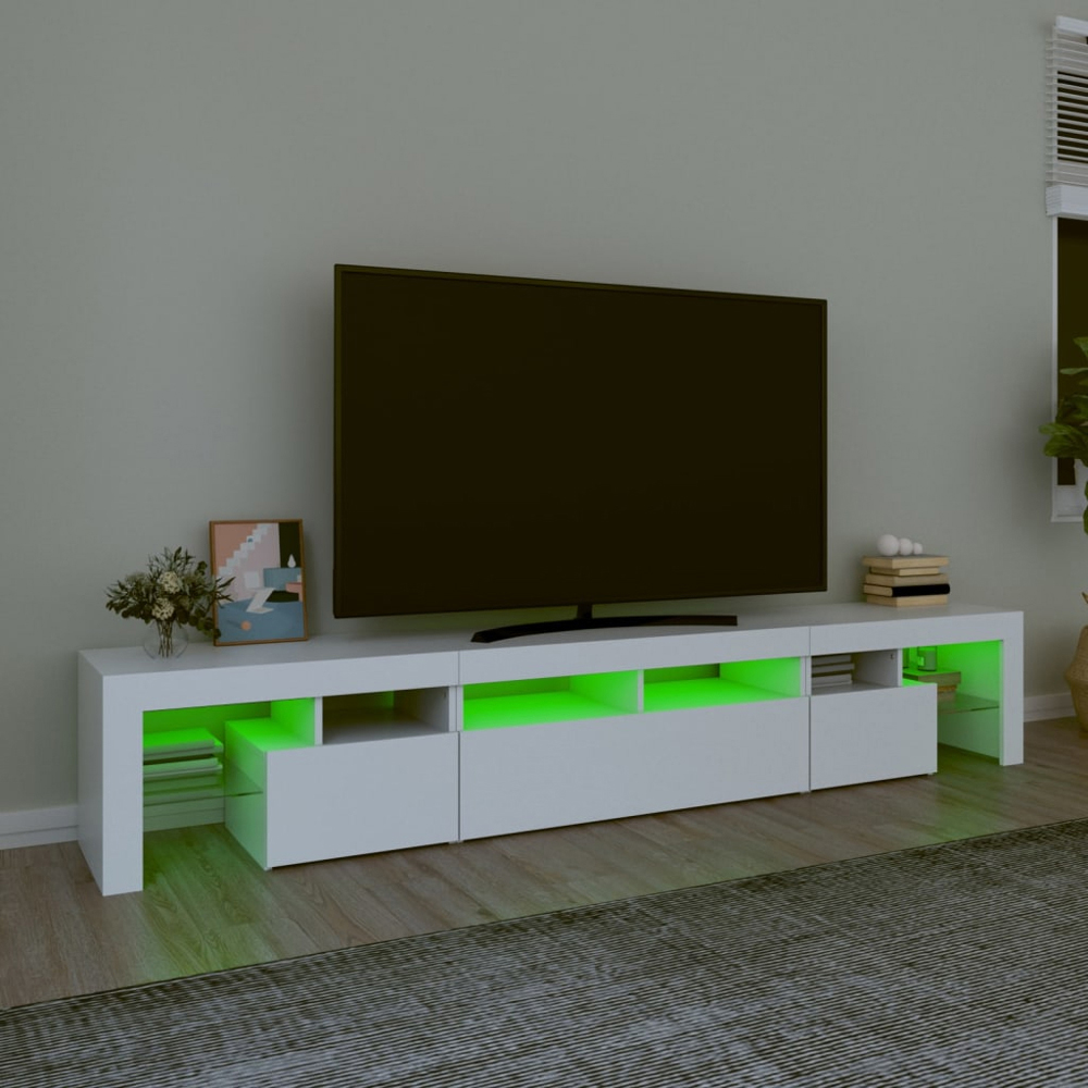 vidaXL 3 Door 6 Shelf White TV Cabinet with LED Lights Image 4