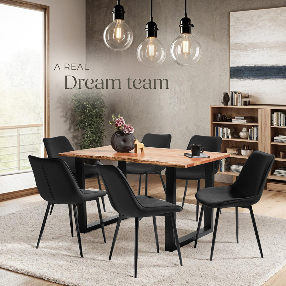 tectake Monroe Set of 2 Black Velvet Dining Chair Image 4