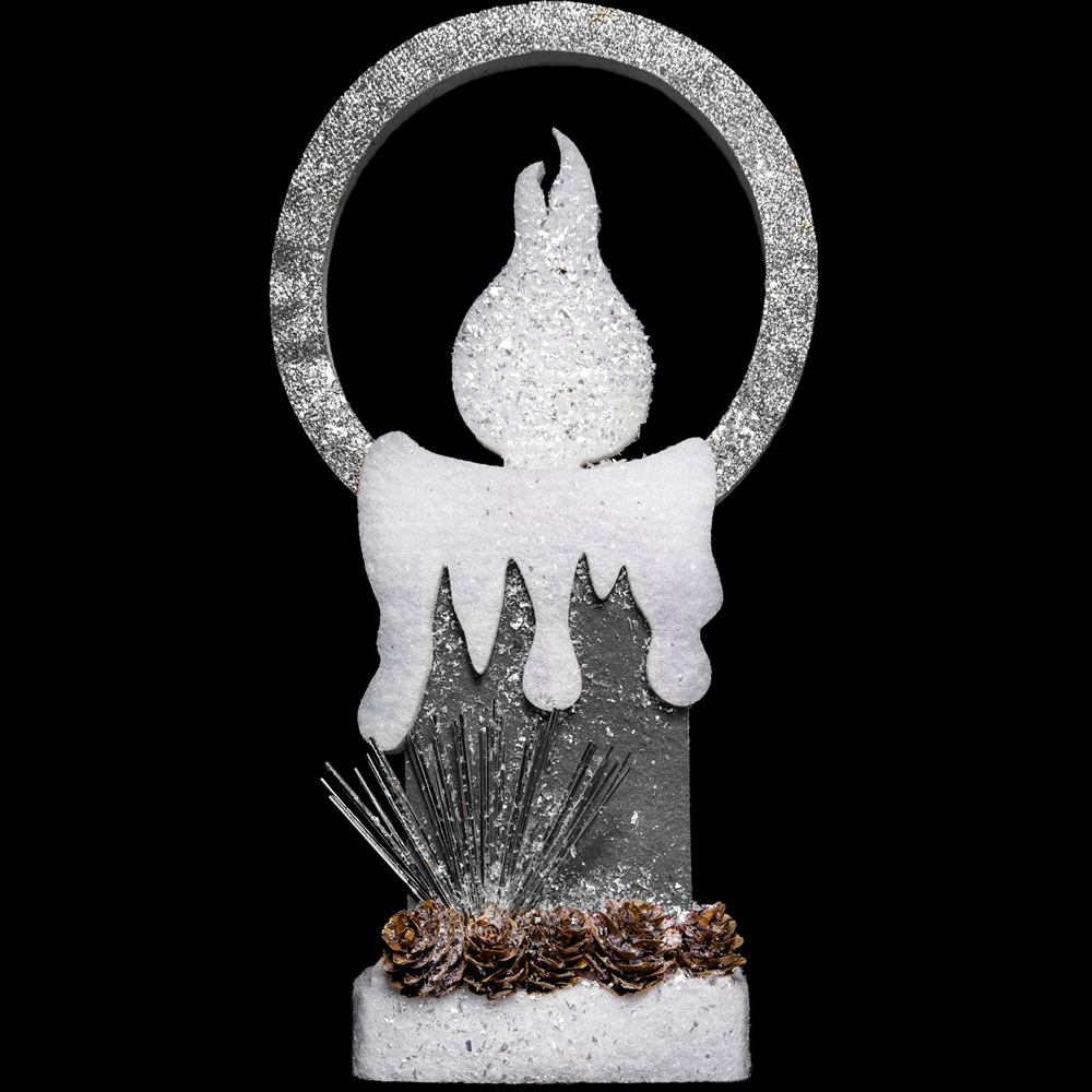 Shatchi Grey Glitter Foam Snow Covered Pre Lit Candle Christmas Decoration 31cm Image 3