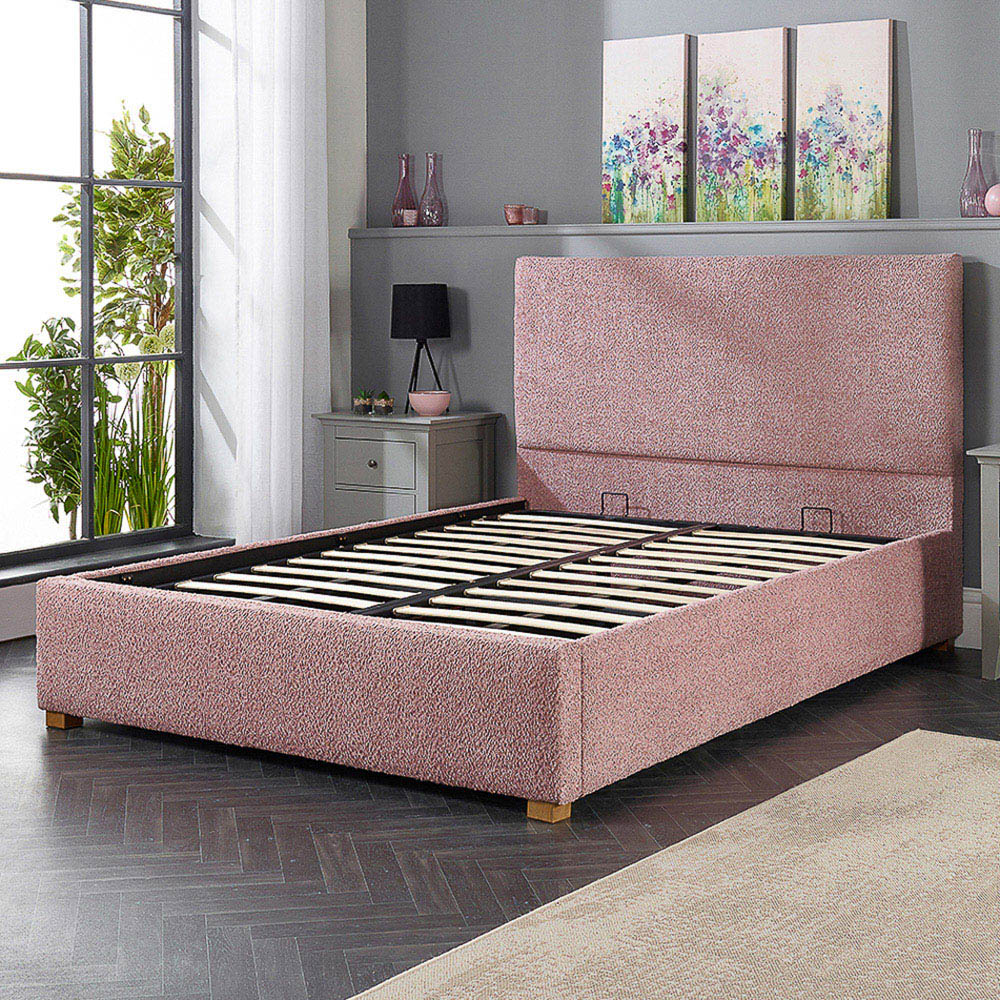 Aspire Small Double Blush Boucle Upholstered Garland Ottoman Bed Frame Image 2